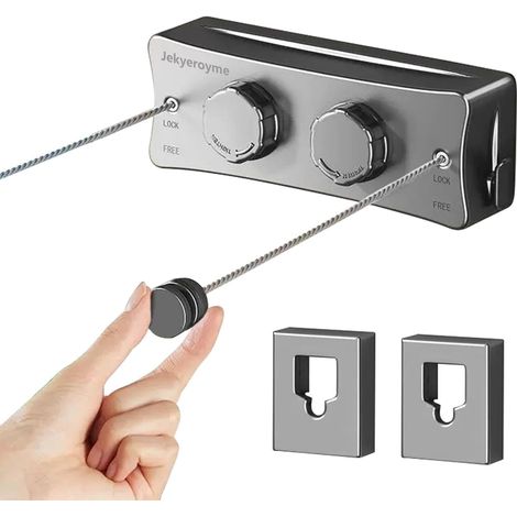 Étendoir à linge rétractable pour intérieur et extérieur, sans suspension, double fil d'acier inoxydable de 5,1 m