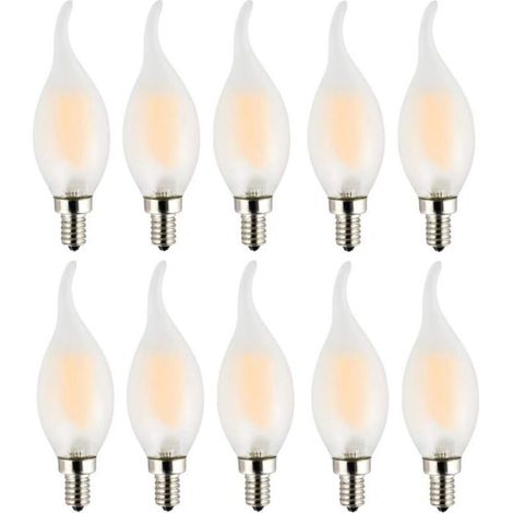 Ampoule LED E14 à Filament,Lot de 10 Ampoules Flamme,4 Watts Consommés Equivalence Incandescence 40W,2700K Blanc Chaud et 400LM,Angle de Faisceau 360°