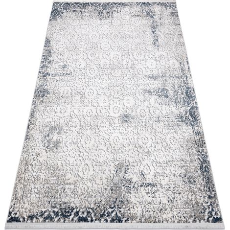 Modern Teppich REBEC Franse 51172A - zwei Ebenen aus Vlies creme / dunkelblau  blue 280x370 cm