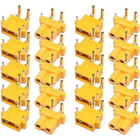 10 paires de connecteurs XT30PW pour carte PCB de moteur ESC, fiches bananes dorées mâles, connecteurs XT30 coudés améliorés pour mode RC (1/5)