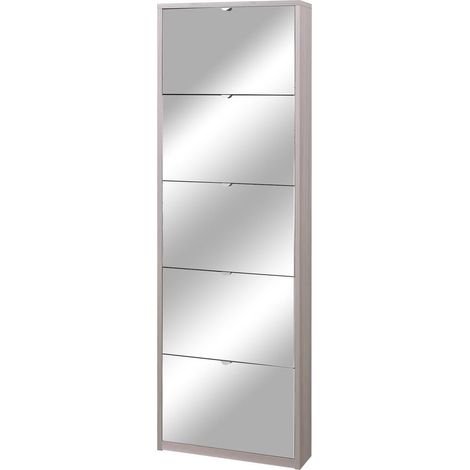 Scarpiera 5 Ante con Specchio 63x190x18 cm Olmo Chiaro (1/2)