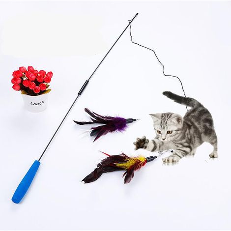 Jouet interactif à plumes pour chat et chaton, baguette rétractable pour chats d'intérieur, jouet de poursuite et d'exercice, également adapté pour le jeu et l'entraînement des chiens (1/5)