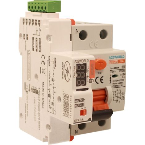 RCCB Interruttore Differenziale Puro Riarmo Automatico, Tipo A 1P+N 3M 6000A 300mA AC 230V IP20 IEC61008-1 PR8NM, Corrente Disponibili 25A 40A 63A (25A)