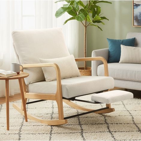 Fauteuil à bascule 70x89x97,5 cm en polyester crème, modulable pour salon FloraGrace (1/5)