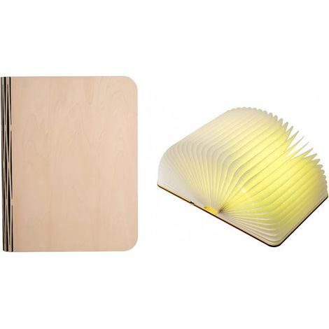 Lampada LED pieghevole a forma di libro con 3 modalità di luce, ricarica USB e funzione luce notturna portatile, coperchio in legno, 11×14,5×2,5 cm - Beige (1/4)