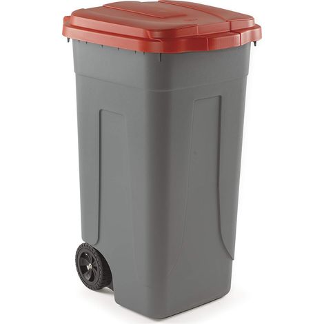 BIDONE IMMONDIZIA CARRELLATO 'OTTANTA' Lt. 80 - grigio/coperchio rosso  - MOBIL PLASTIC
