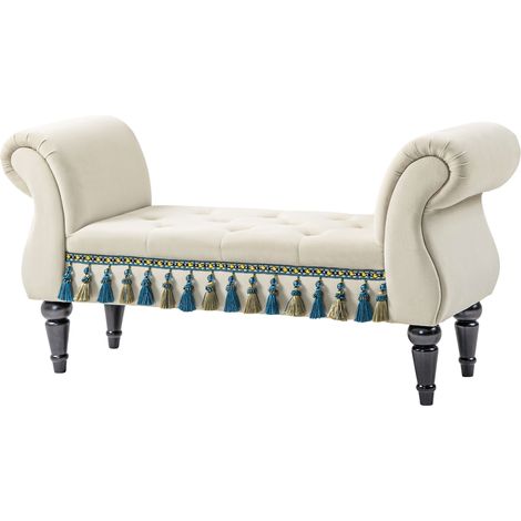 Banquette rembourrée vintage beige 117x40x58 cm, siège design, capacité 150 kg