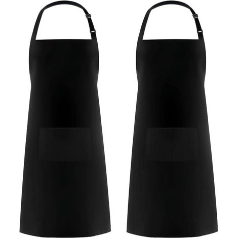 Zweiteilige, verstellbare Schürze, wasserdicht und spritzwassergeschützt, mit zwei Taschen, ideal zum Kochen, Grillen und Malen, für Männer und Frauen, Köche, Schwarz (1/2)