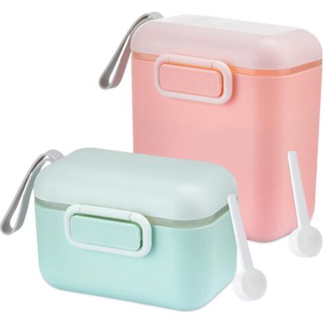 Distributeur de Lait en Poudre 800ml+400ml Distributeur de Poudre de Formule, Distributeur De Lait En Poudre Portable Boîte de Stockage de Lait en Poudre avec Cuillère, Vert, Rosé (1/5)
