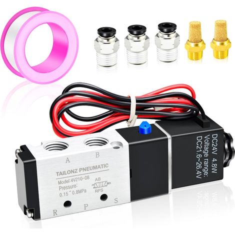 1/4 "BSP Electrovanne 24V simple bobine Pilotage Electrique 2 positions 5 voies Type 4V210-08 (1/5)