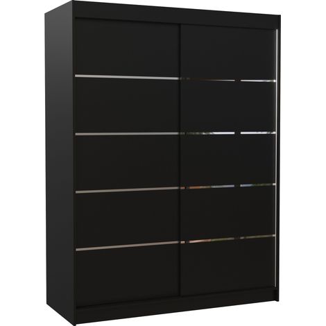 Armoire de chambre à coucher noir 2 portes coulissantes bois noir et alu Kubik 150cm (1/5)