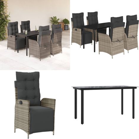 Set da Pranzo da Giardino 5 pz con Cuscini in Polyrattan Grigio - Sedie da giardino reclinabili - Tavolo da giardino