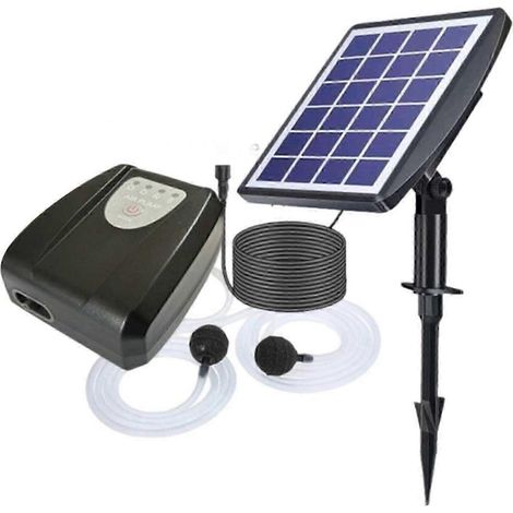 Aérateur solaire pour bassin avec batterie de secours, silencieux, chargement USB 14 heures, pompe à air 3 W pour bassin, fontaine, aquarium - Noir (1/5)