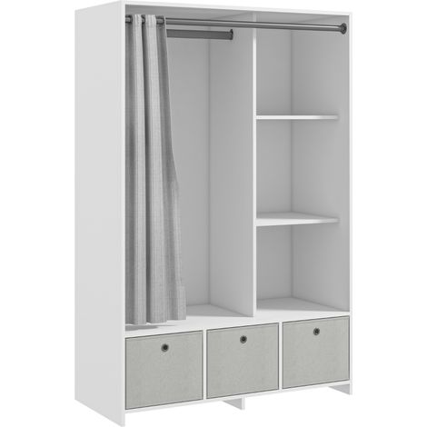 Armoire penderie blanche avec tringle et 3 tiroirs amovibles 105x48x160 cm pour un rangement optimal et pratique (1/5)