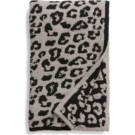 Couverture en laine tricotée jacquard jacquard en velours léopard noir (1/4)