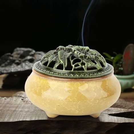 Brûleur d'Encens en Céramique Rétro pour Intérieur Zen, Décoration de Salon de Thé Méditatif (03) (1/2)