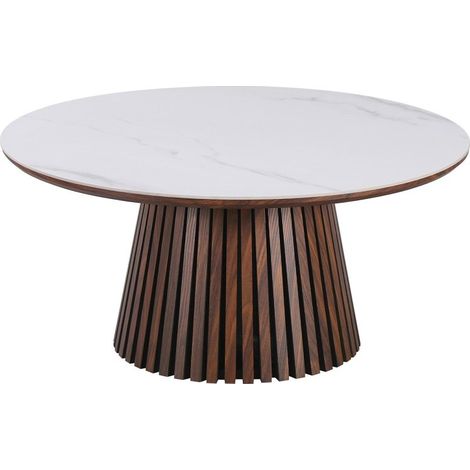 Deco In Paris – Table basse ronde en bois foncé – Plateau céramique blanche – Pied MDF finition hêtre – Style moderne et scandinave – 200002158 (1/2)