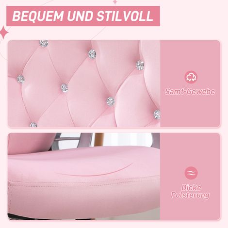 Fauteuil de travail inclinable, assise réglable en hauteur, revêtement velours rose, charge max 120 kg (1/4)