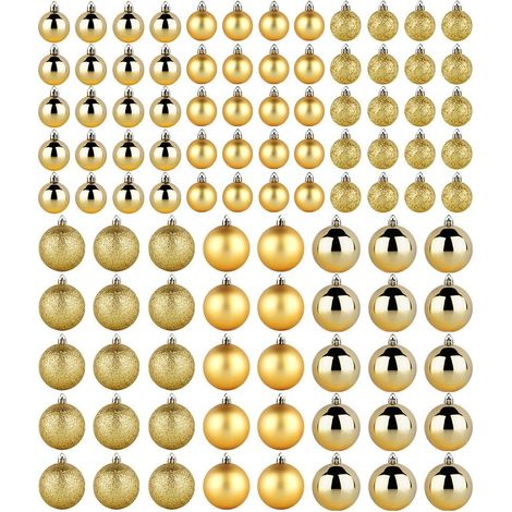 Ensemble de 100 boules de Noël incassables dorées pour sapin de Noël (1/4)