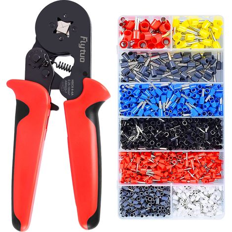 Kit d'outils de sertissage de virole avec 1 200 connecteurs, 0,25 à 10 mm² (AWG 23-7), pince à sertir auto-réglable HSC8 6-4 A, 8 types de bornes, kit de pince à sertir pour câble électrique (1/5)