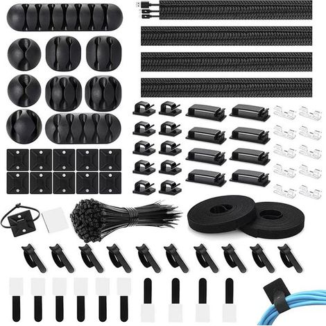 Kit per la gestione dei cavi - Include canaline portacavi, clip per cavi autoadesive e fascette per cavi - fascette autobloccanti - kit per la gestione dei cavi di alta qualità - adatto per TV, comput (1/5)