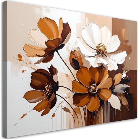 Quadro su tela, Un bouquet di fiori beige in una composizione moderna. - 90x60 (1/2)