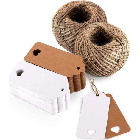 100 etichette in carta kraft con cordino di iuta da 30 m per regali di nozze, Natale, feste e decorazioni -Crezuo