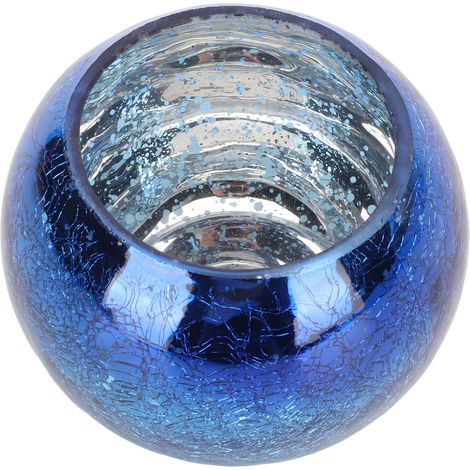Teelichthalter aus warmem, romantischem Glas, attraktive, dekorative, handgefertigte Texturen, Tischdekoration, Farbverlauf Blau (1/5)