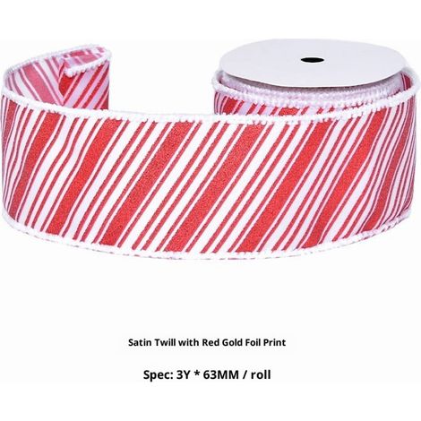 Ruban Ficelé Noël - 6,3 cm x 2,74 m - Bord Métallique Flexible - Pour Couronnes Arbres Décorations Cadeaux - 1 Rouleau (1/4)