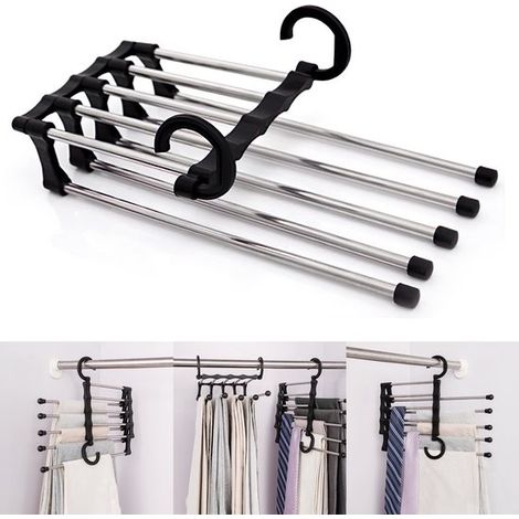 Nouveau cintre pliable pour pantalons, cintre multifonctionnel à plusieurs niveaux, rangement pour la maison, pince à pantalons sans traces, rangement pour armoire, cintre pour pantalons (1/4)