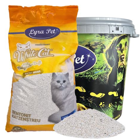 15 litres de litière pour chat Lyra Pet® White Cat® Bentonite avec odeur de poudre de bébé dans un bac de 30 L