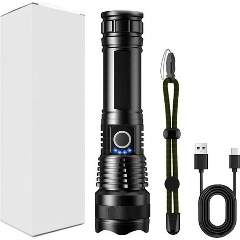 Wiederaufladbare Taschenlampe, 2000 hohe Lumen, taktische Taschenlampen, helle USB-C-Taschenlampen, tragbare Taschenlampen für Camping, Polizei usw. (1/5)