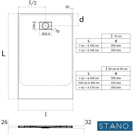 Receveur de douche 80 x 140 cm extra plat blanc PIATTO en SoliCast® – Surface ardoisée