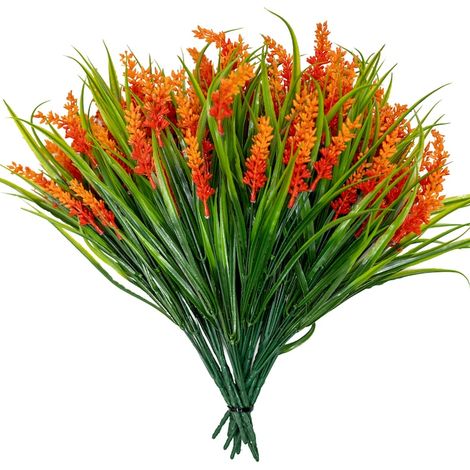 Ensemble de 8 bouquets de lavande artificielle, résistants aux UV, en plastique, rouge orangé, hauteur 35 cm (1/5)