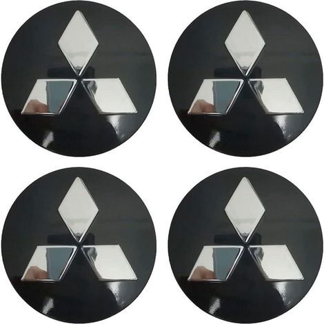 Ensemble de 4 enjoliveurs de moyeu de roue Mitsubishi, 60 mm/2,35 pouces, logo de moyeu de roue, compatible avec Mitsubishi (noir) (1/2)