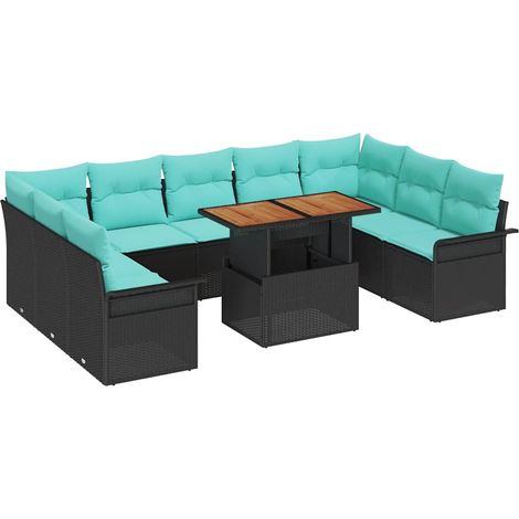 Set Divano da Giardino 10 pcs Nero Poly Rattan vidaXL