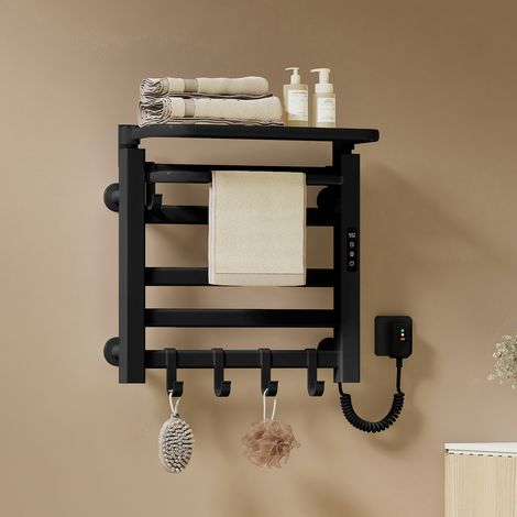 EMKE Radiateur sèche-serviettes électrique salle de bain 50 x 50 cm, température constante intelligente, noir mat (1/5)