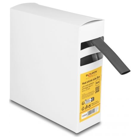 Delock Caja de tubos termorretrÃ¡ctiles, con adhesivo interior, relaciÃ³n de contracciÃ³n 4:1, 5 m x 12 mm negro