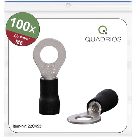 Quadrios 22C453 Cosse à oeillet Section max.=4.0 mm² Ø du trou=6.5 mm partiellement isolé noir 1 set (1/4)