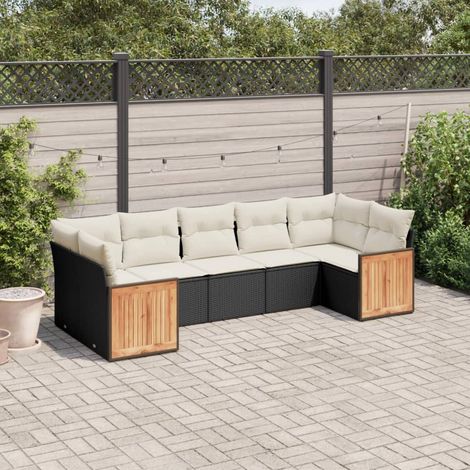 Set de comedor de jardín 7 pzas y cojines ratán sintético negro vidaXL (1/3)