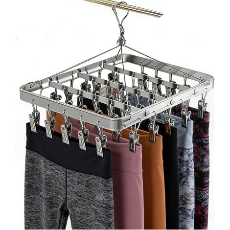 Étendoir à Linge en métal avec 36 Clips, Crochet Coupe-Vent, Pince à Linge Pliable pour Chaussettes, Soutien-Gorge, sous-vêtements (argenté) (1/5)