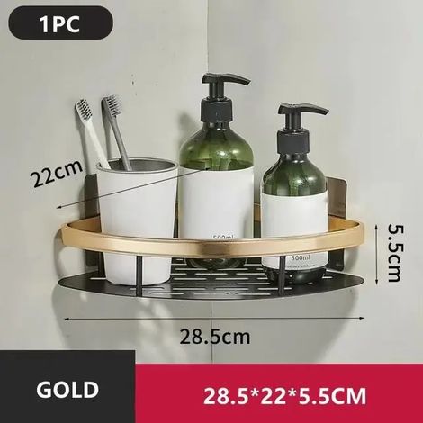 Étagère de salle de bain (Triangle d'or, 1 pièce) - Fixation murale sans perçage - Porte-bouteilles de shampoing - Étagère d'angle pour douche - Étagère de rangement pour toilettes - Accessoires de sa (1/5)