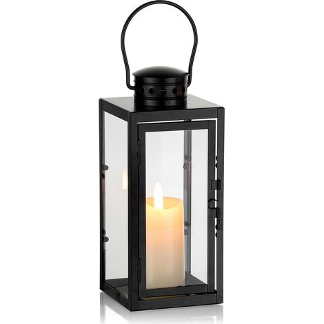 Farol de exterior negro para velas - Farol de metal de 24 cm para exteriores, elegante portavelas de hierro forjado (1/4)