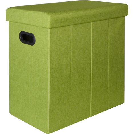 DuneDesign Cesto della Biancheria Sporca Bucato 70L Portabiancheria pieghevole con coperchio pouf per sedersi rettangolare Verde (1/5)