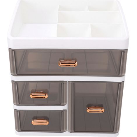 Organisateur de maquillage à 3 niveaux avec tiroir, boîte de rangement cosmétique transparente pour salle de bain, comptoir ou bureau, ambre noir (1/5)