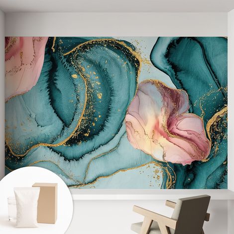Papier peint intissé pour salon chambre à coucher peint imprimé pour mur - Colle incluse gratuite Vagues artistiques 152x104 cm (1/5)