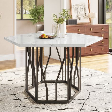 Tavolo pranzo esagonale effetto marmo MDF e metallo OKMYHOME (1/5)