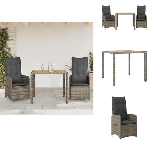3-tlg. Garten-Bistro-Set mit Kissen Grau Poly Rattan - Bistro Set - Bistro Sets - Bistroset - Garten Bistro Set (1/5)