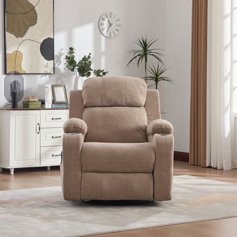 Fauteuil inclinable pivotant 360° avec massage et chauffage électrique. Dossier et repose-pieds réglables,poches latérales et porte-gobelets inclus. (1/5)