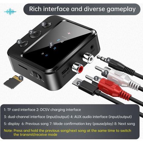 New C56 Bluetooth Audio Transmitter/Receiver 2-in-1 Adapter with Dual Transmitter/Receiver and TF Card Playback Support (1/4)
